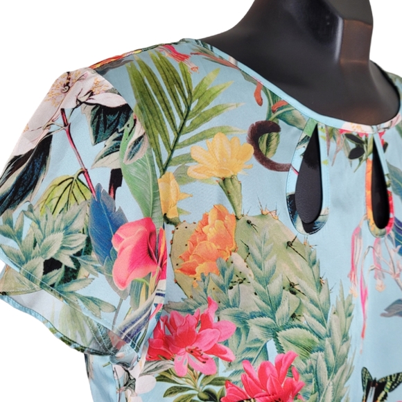 RSVP BY TALBOTS Blouse Blue Floral Tropical - Picture 5 of 8